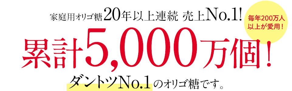 家庭用オリゴ糖20年以上連続 売上No.1！累計5,000万個！ダントツNo.1 のオリゴ糖です。