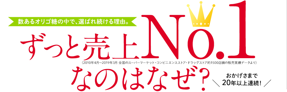 数あるオリゴ糖の中で、選ばれ続ける理由。ずっと売上No.1なのはなぜ？おかげさまで20年以上連続！